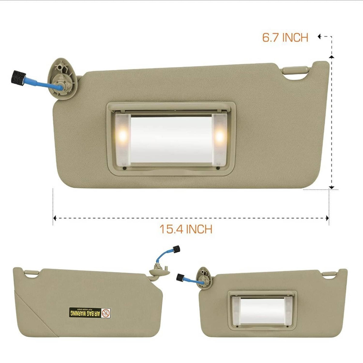 Solidspare Beige/Tan Left Driver Side Sun Visor w/Light & Mirror For Honda Accord 2008-2017