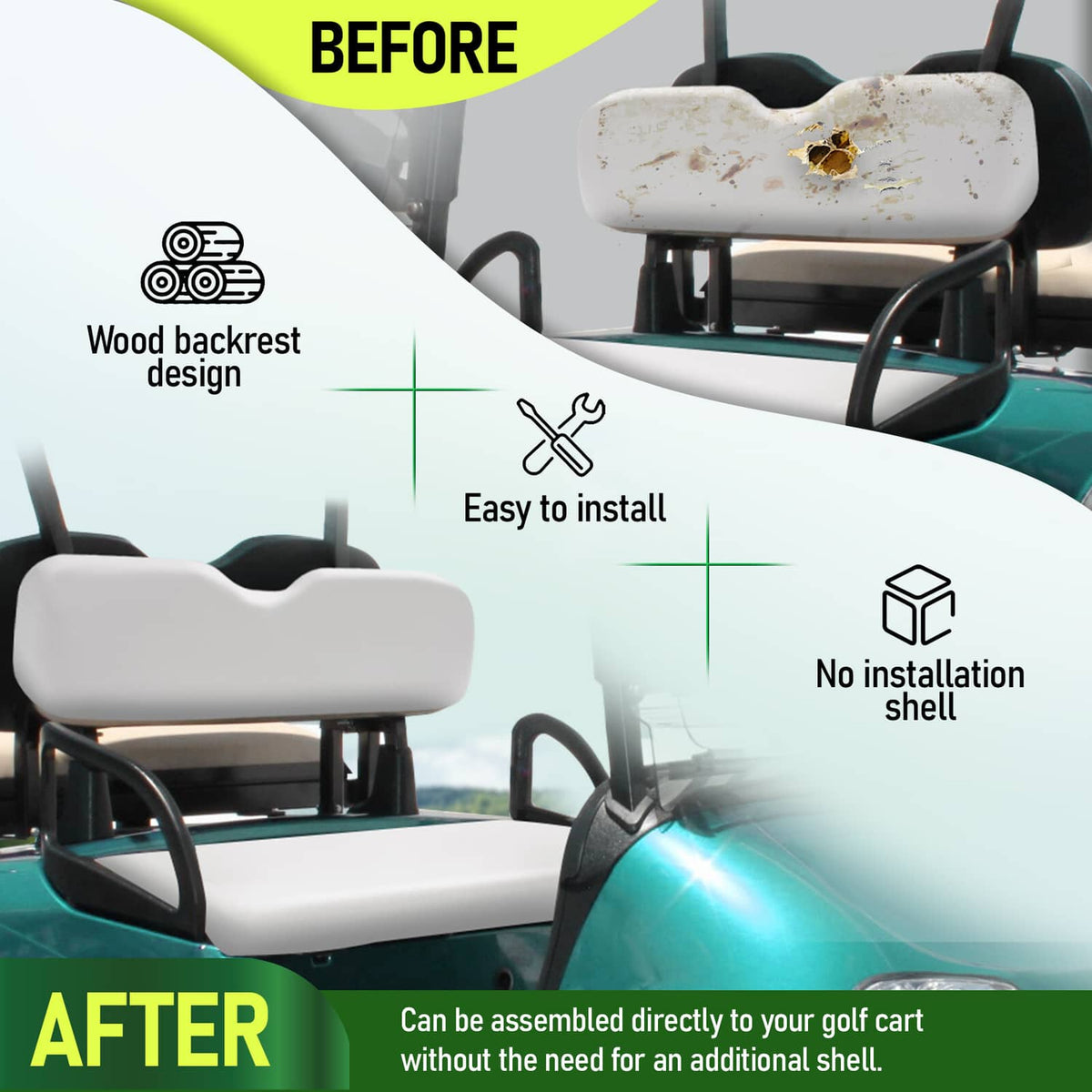 Solidspare For EZGO RXV 2008-Up Models White Golf Cart Front Seat Back Backrest Assembly