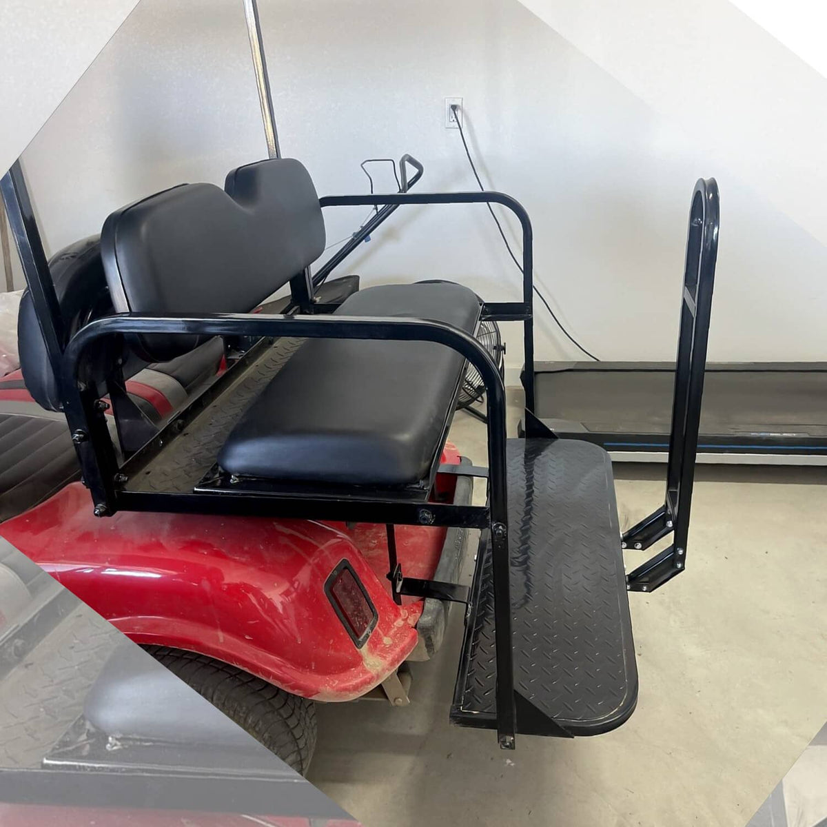 Solidspare Rear Flip Seat Kit for EZGO Golf Cart TXT model (Black) with Grab Bar Handle