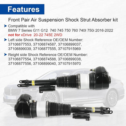 Solidspare 2Pcs Front Air Suspension Shock Struts For 2016-2022 BMW 740i 750i 750Li G11 G12
