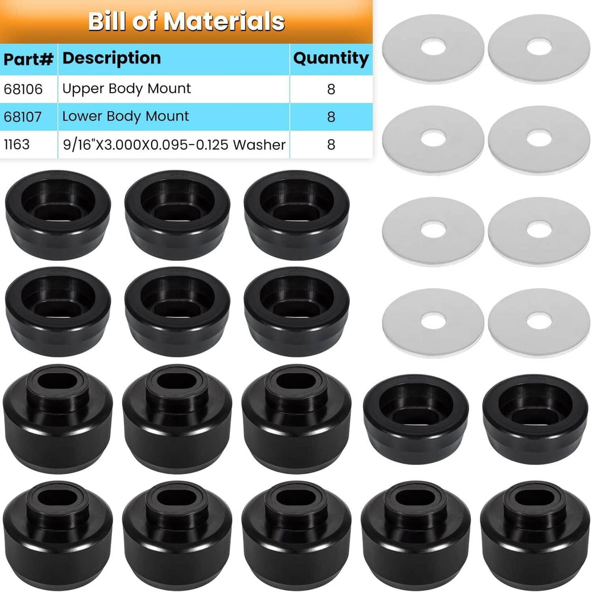 Solidspare 7-141 Body Cab Mount Bushing Kit For 1999-2014 Chevy Silverado 1500 GMC Sierra
