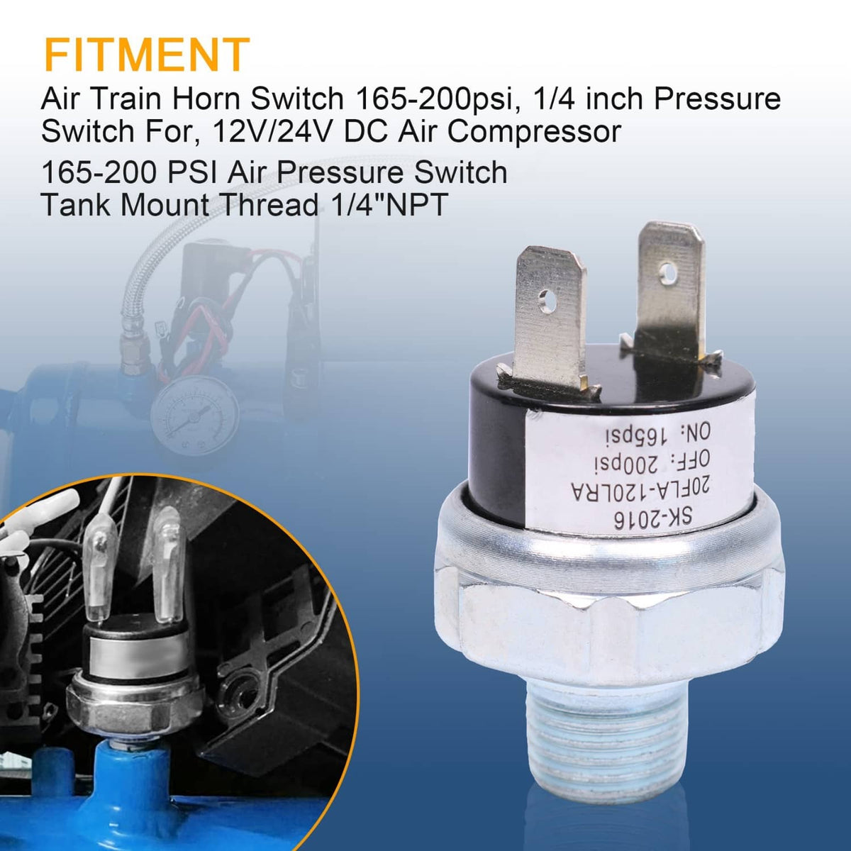 Solidspare Air Pressure Switch For 165-200psi Air Ride Suspension Air Compressor Tank NEW