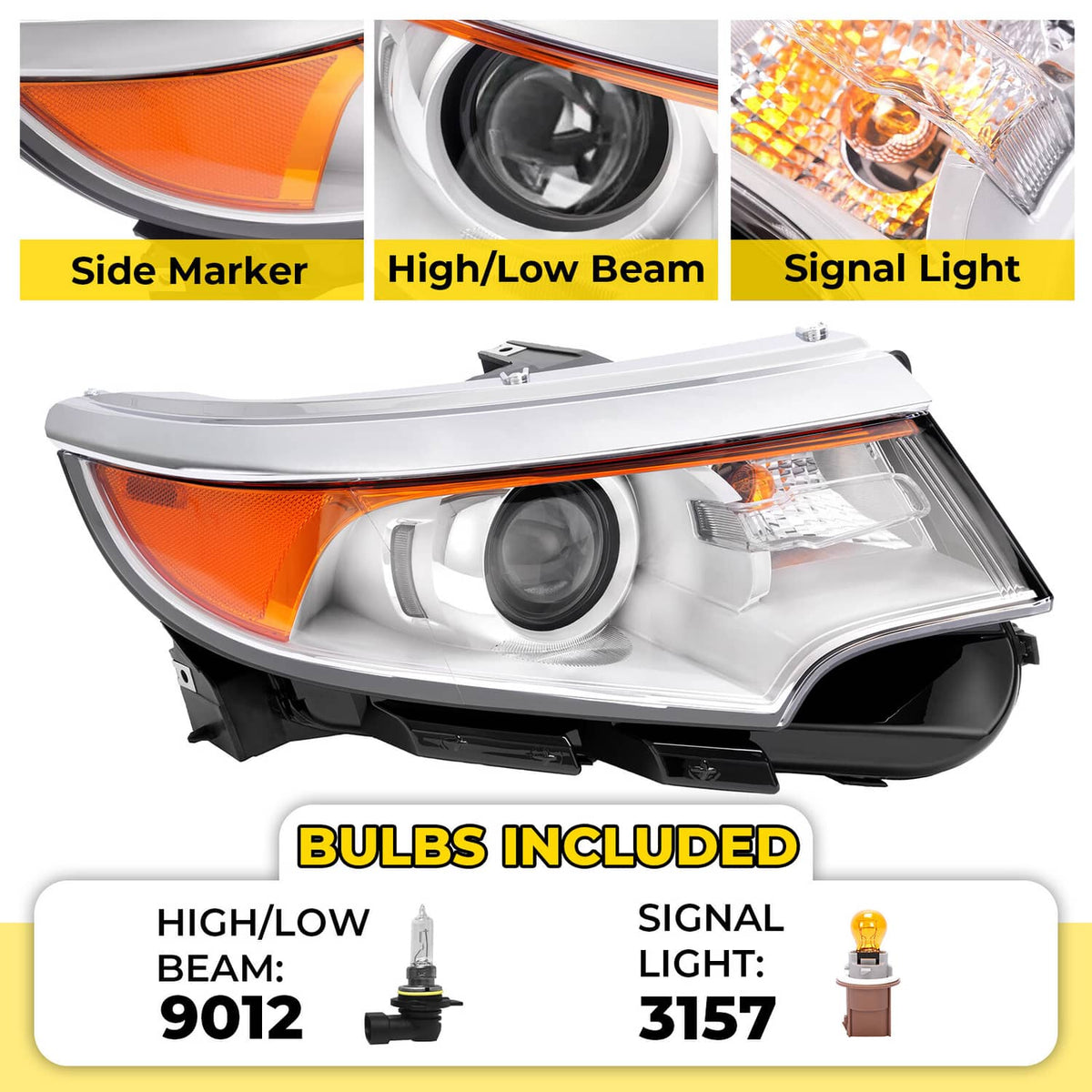 Solid Spare For Ford Edge 2011 2012 2013 2014 Headlight Right Side Halogen Projector 5 Pins