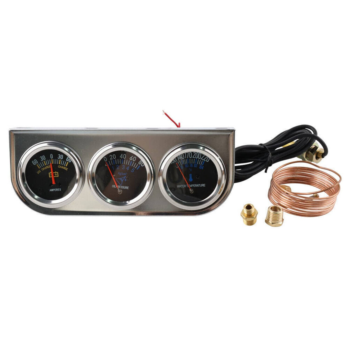 Solidspare 2'' 52mm Chrome Car Triple Gauge Set Kit Amp Meter Water Temp Oil Pressure 3in1