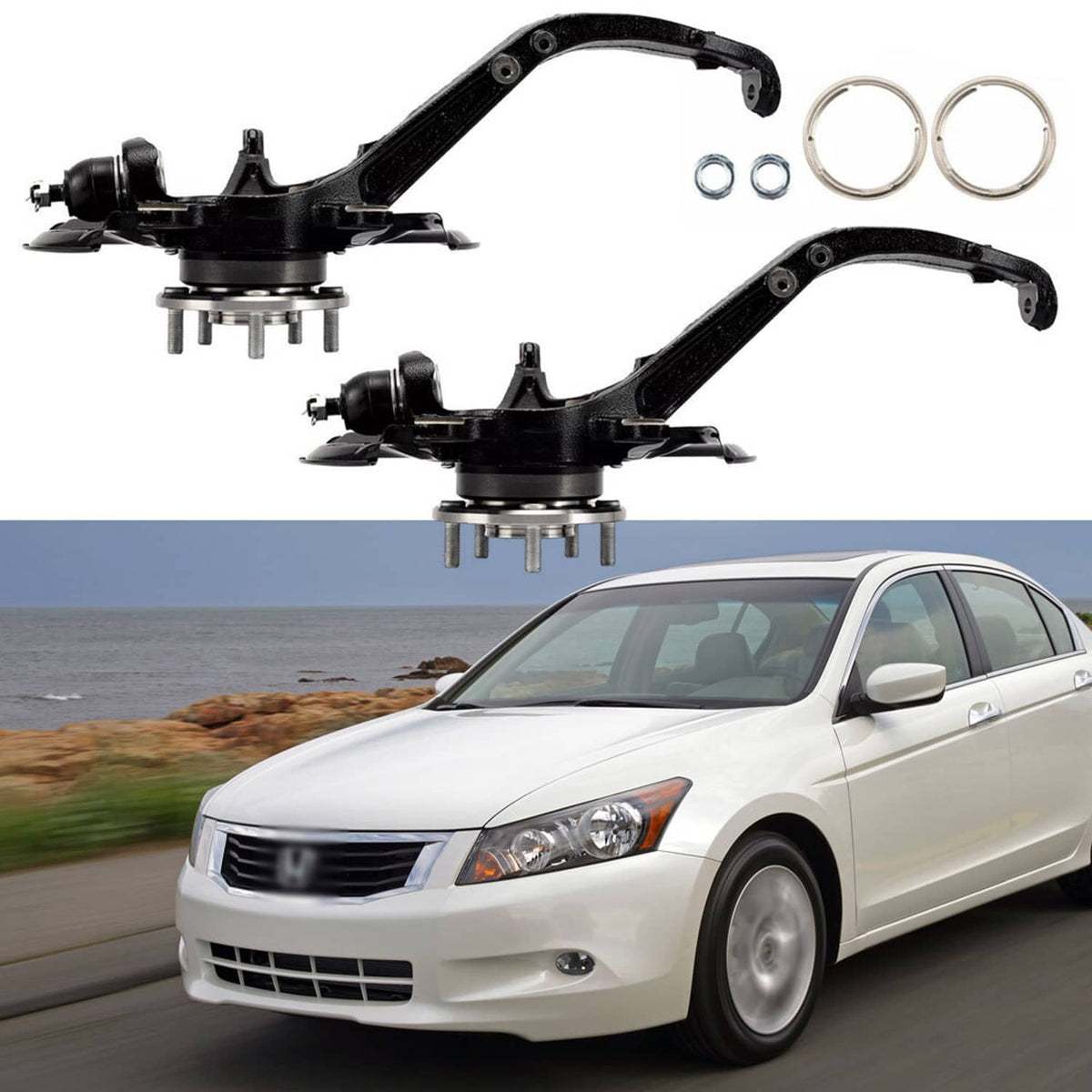 Solidspare Front Left&Right Wheel Hub Bearing & Steering Knuckle For Honda Accord 2008-2012