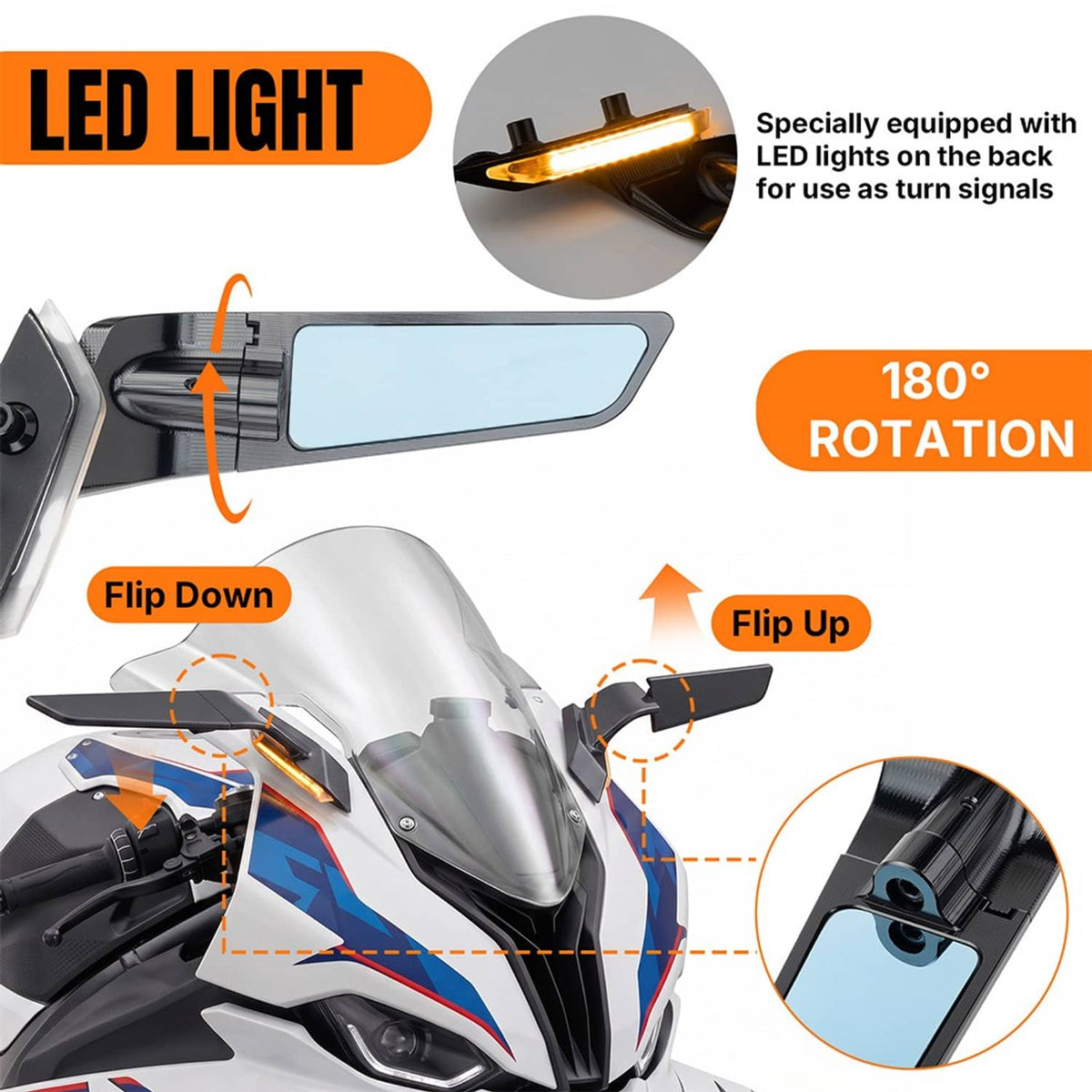 Solidspare For BMW S1000RR 2009-2018 Wing Wing Mirrors Adjustable Rearview Side Mirrors