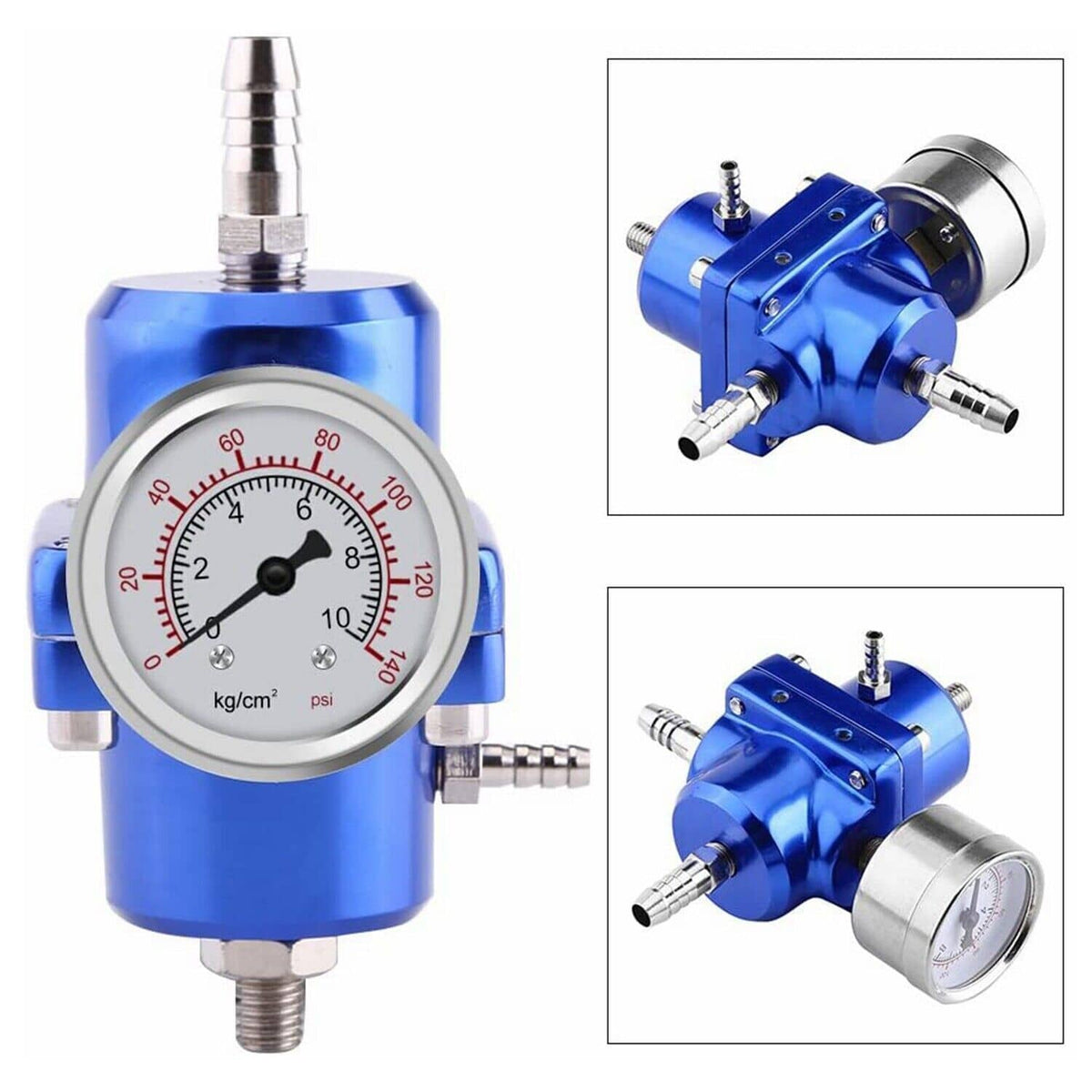 Solidspare Aluminum Adjustable Fuel Pressure Regulator + Gauge+ Fitting Kit Blue Universal