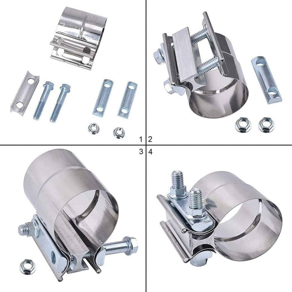 Solidspare 3inch Lap Joint Exhaust Band Clamp Muffler Sleeve Coupler Stainless Steel 2Pcs