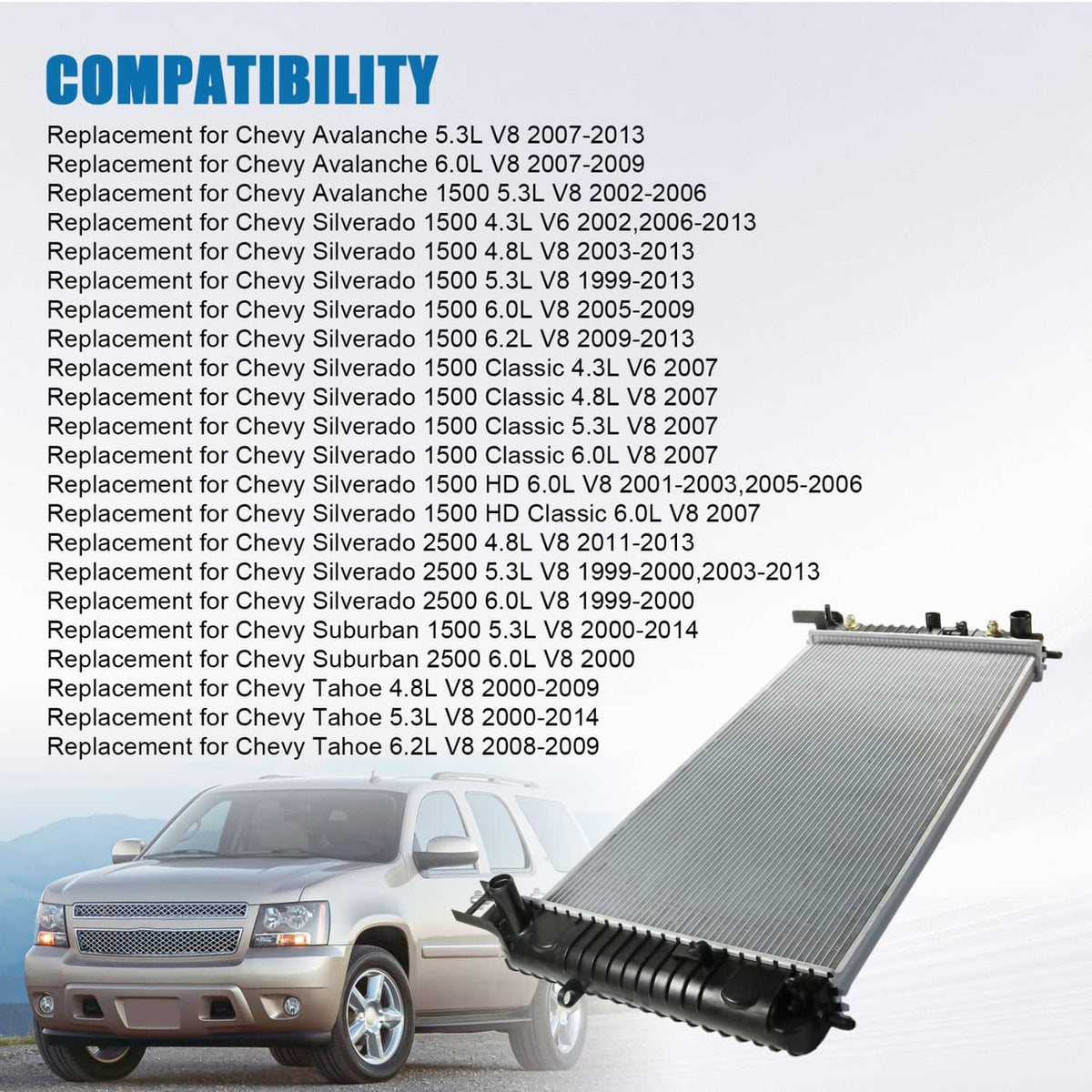 Solidspare 34 Inch Core Radiator For Chevy Silverado Suburban Cadillac Avalanche Escalade