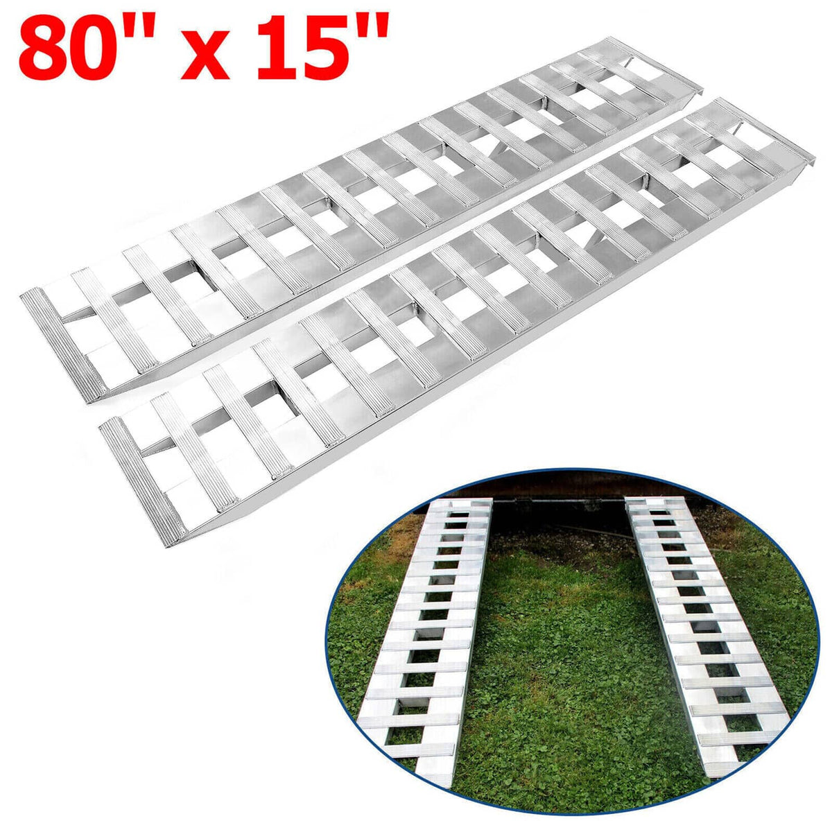 Solidspare 2Pcs 80"×15" 6000Lbs Car Trailer Ramps Truck Hook End Knife 1 Pair, Aluminum