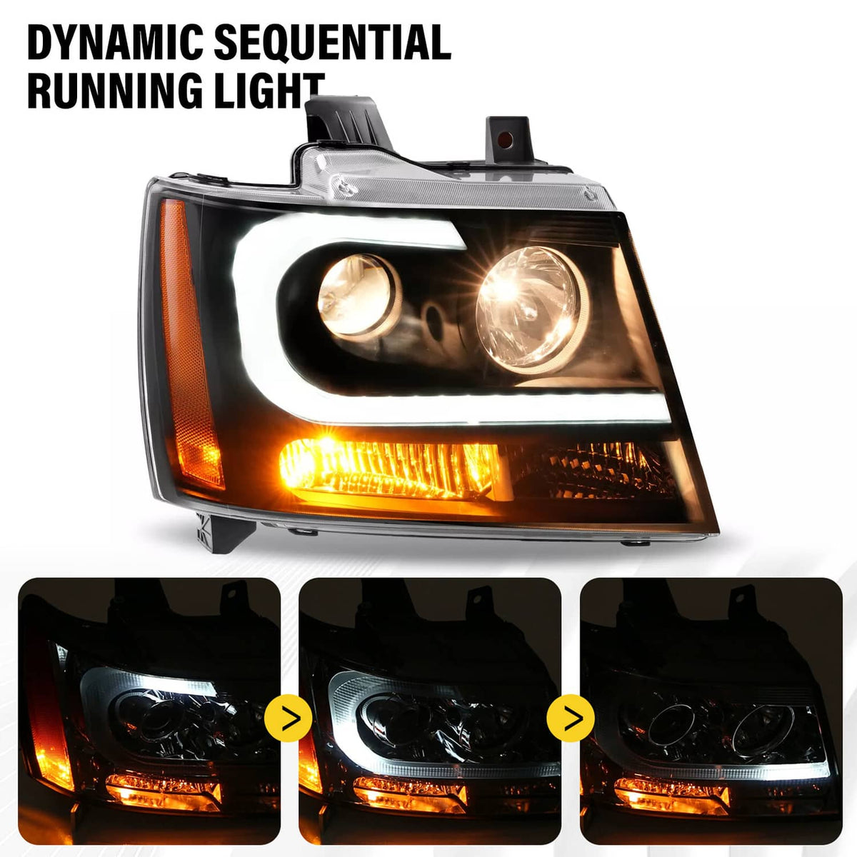 Solid Spare For 2007-14 Chevy Tahoe Suburban Avalanche LED DRL Projector Headlights Assembly