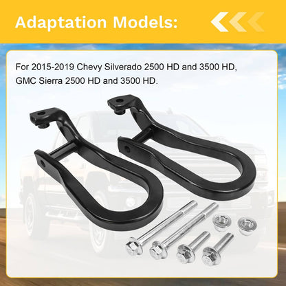 Solidspare Pair Black Tow Hooks Kit 84072464 For 2015-2019 Silverado Sierra 2500HD & 3500HD