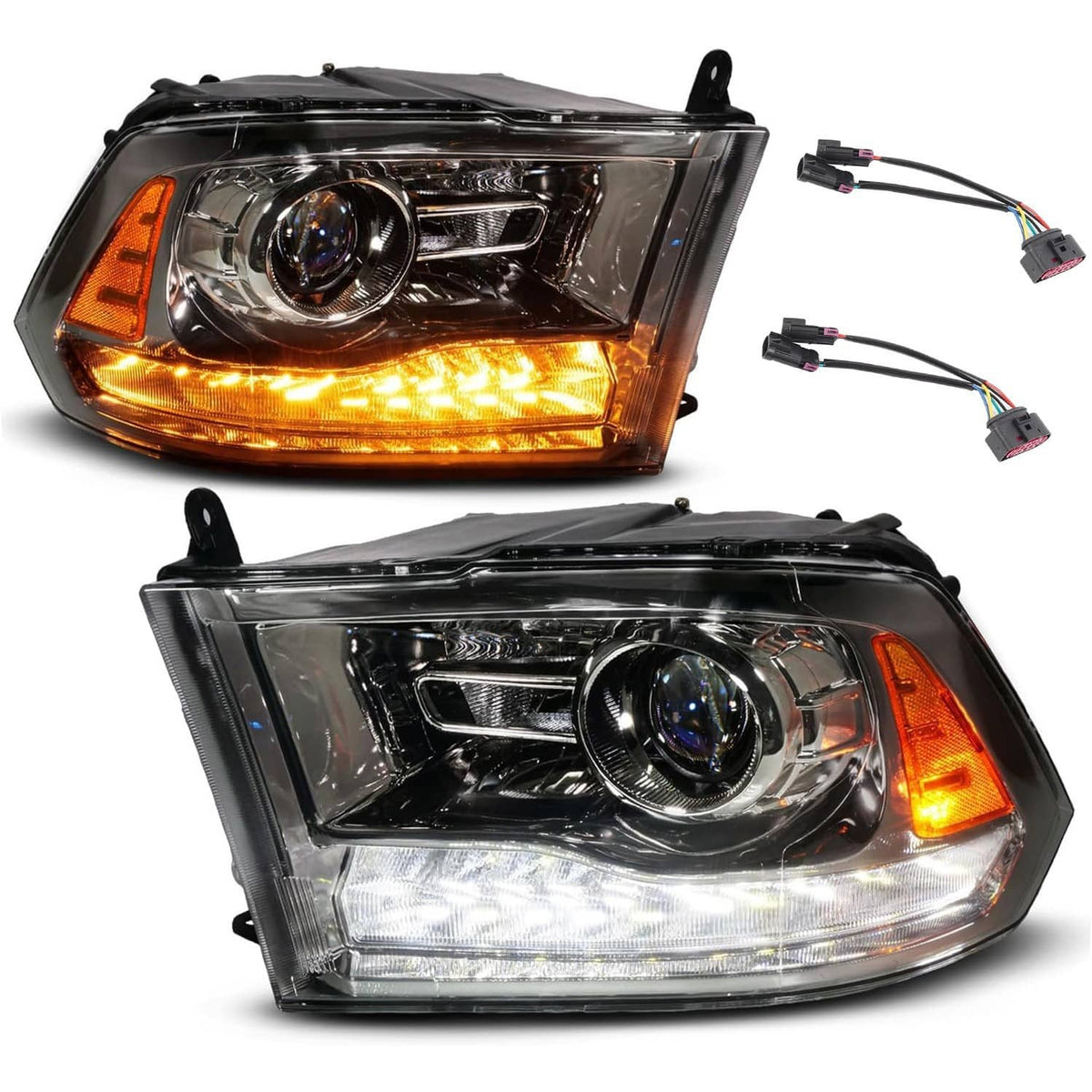 Solidspare New For 2009-2018 Dodge Ram 1500 2500 3500 Black Projector Headlights w/ LED DRL