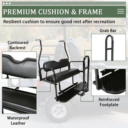Solidspare Golf Cart Flip Rear Back Seat Kit Black Cushion For Club Car DS 00-13 w/Grab Bar