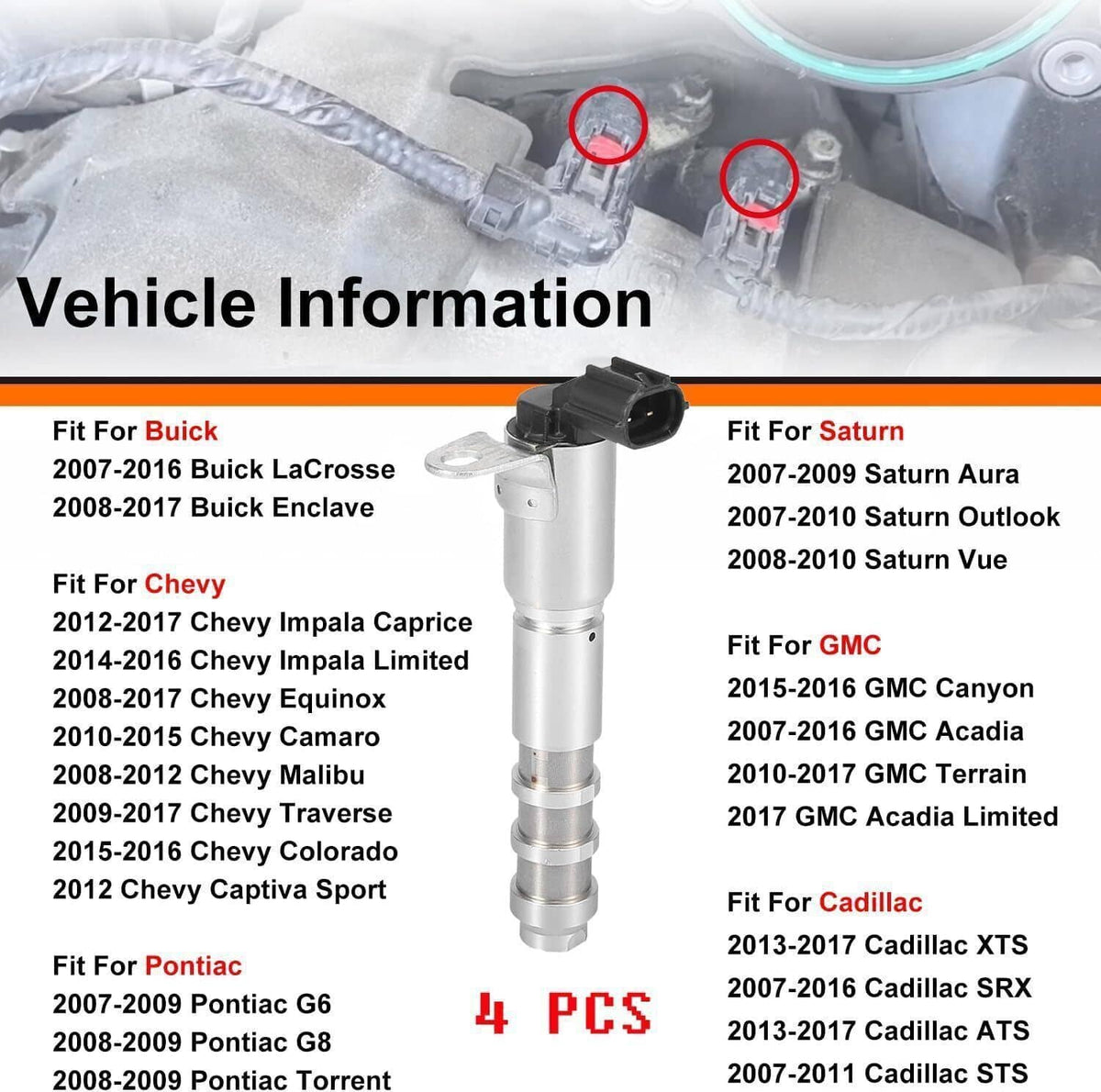 Solidspare 4PCS VVT Engine Variable Timing Solenoid 12626012 For Cadillac Buick Chevy GMC