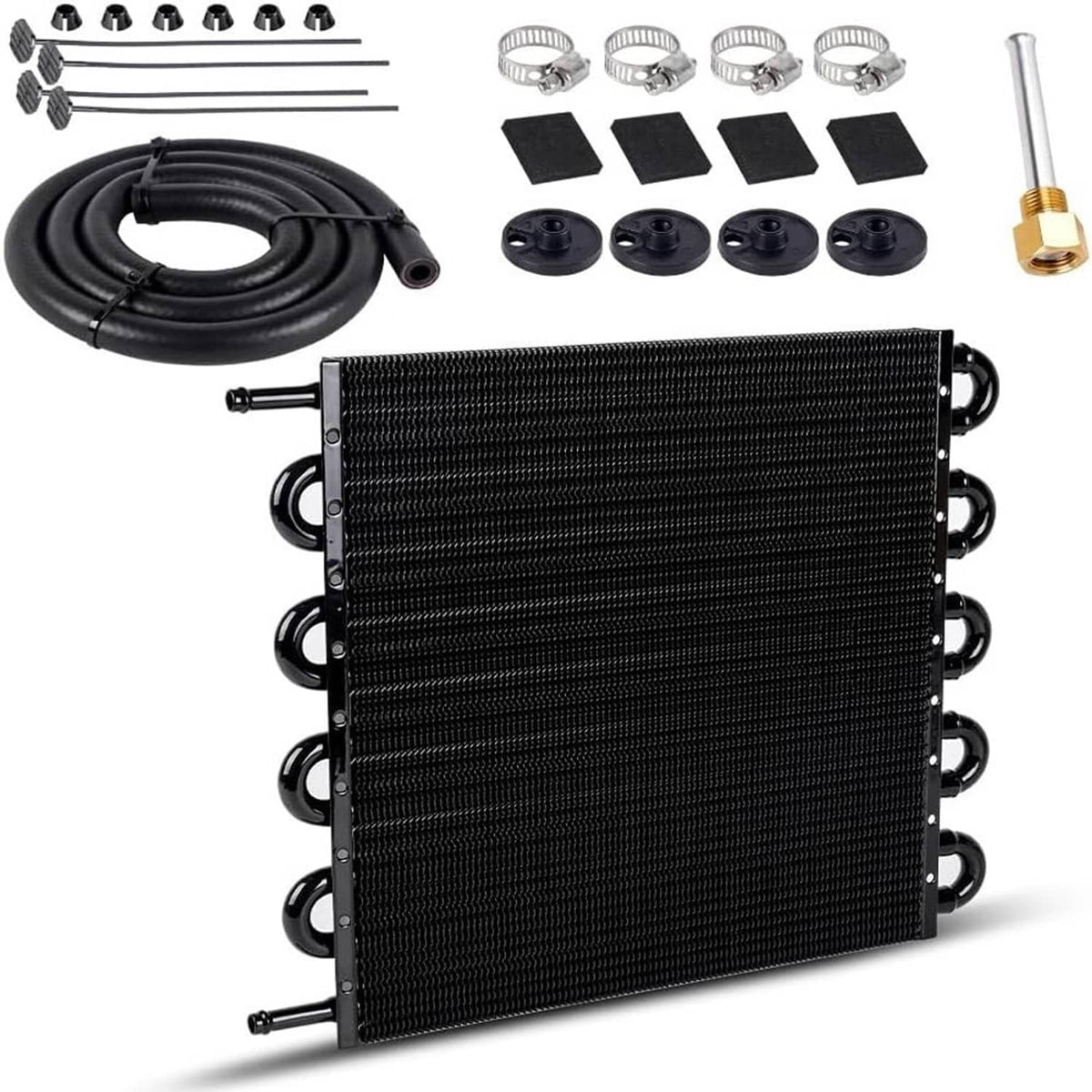 Solidspare 10 Rows Aluminum Universal Remote Transmission Oil Cooler Radiator Converter Kit