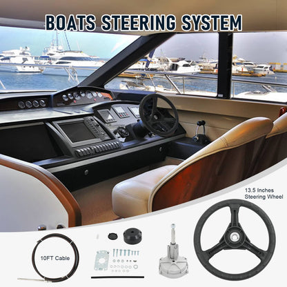 Solidspare 10FT Boat Rotary Steering System Outboard Kit With 13.5" Wheel SS13710