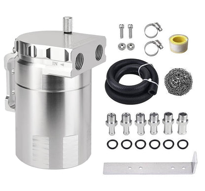 Solidspare Silver Oil Catch Can Kit Reservoir Baffled Tank with Dipstick Universal Aluminum