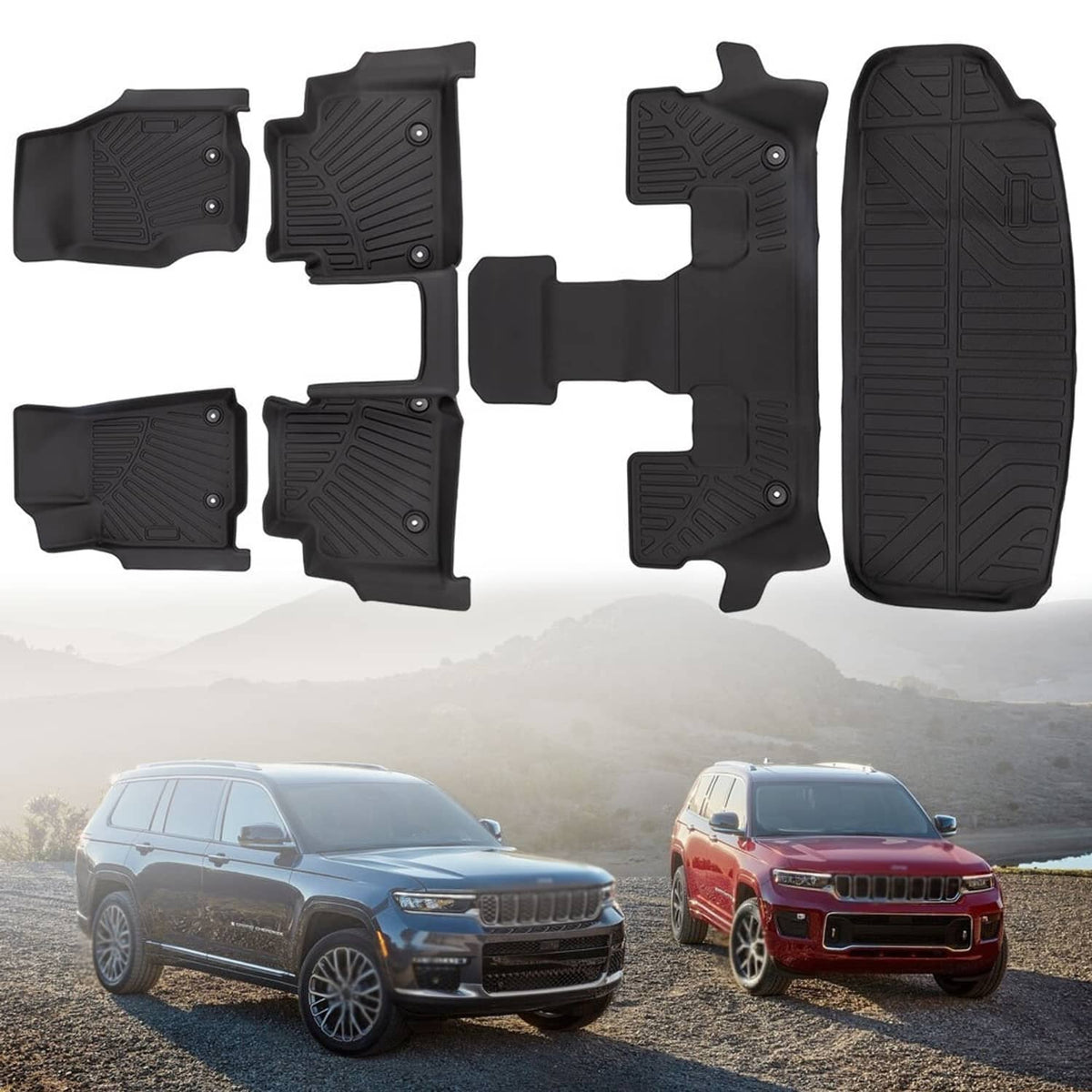 Solidspare All Weather Floor Mats 3 Row + Cargo Liners For Jeep Grand Cherokee L 2021-2025