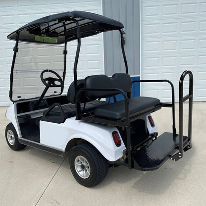 Solidspare Golf Cart Flip Rear Back Seat Kit Black Cushion For Club Car DS 00-13 w/Grab Bar