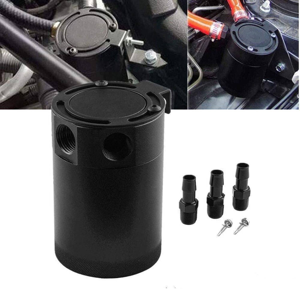 Solidspare 250ML 3-Port Oil Catch Can Tank Reservoir Air-Oil Separator Racing Baffled Black