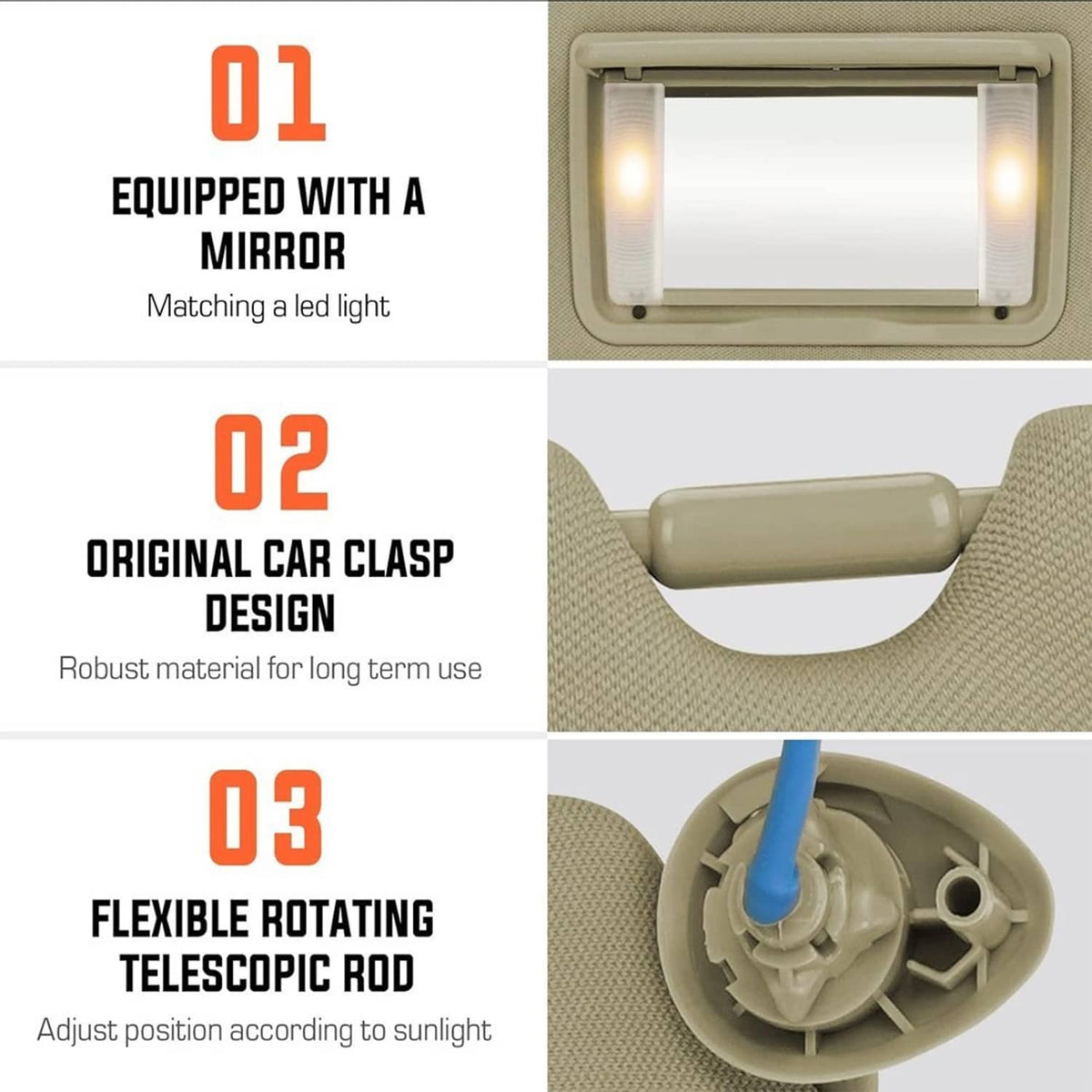 Solidspare Left Driver Side Sun Visor w/ Light & Mirror For 2008-2017 Honda Accord Beige