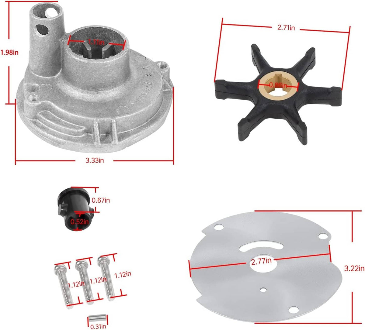 Solidspare 382468 Water Pump Impeller Kit Johnson Evinrude OMC (10 15 18 20 25 HP) 18-3377