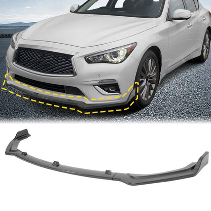 Solid Spare Carbon Fiber Color Front Bumper Lip Splitter For 2018-24 Infiniti Q50 Luxe Base