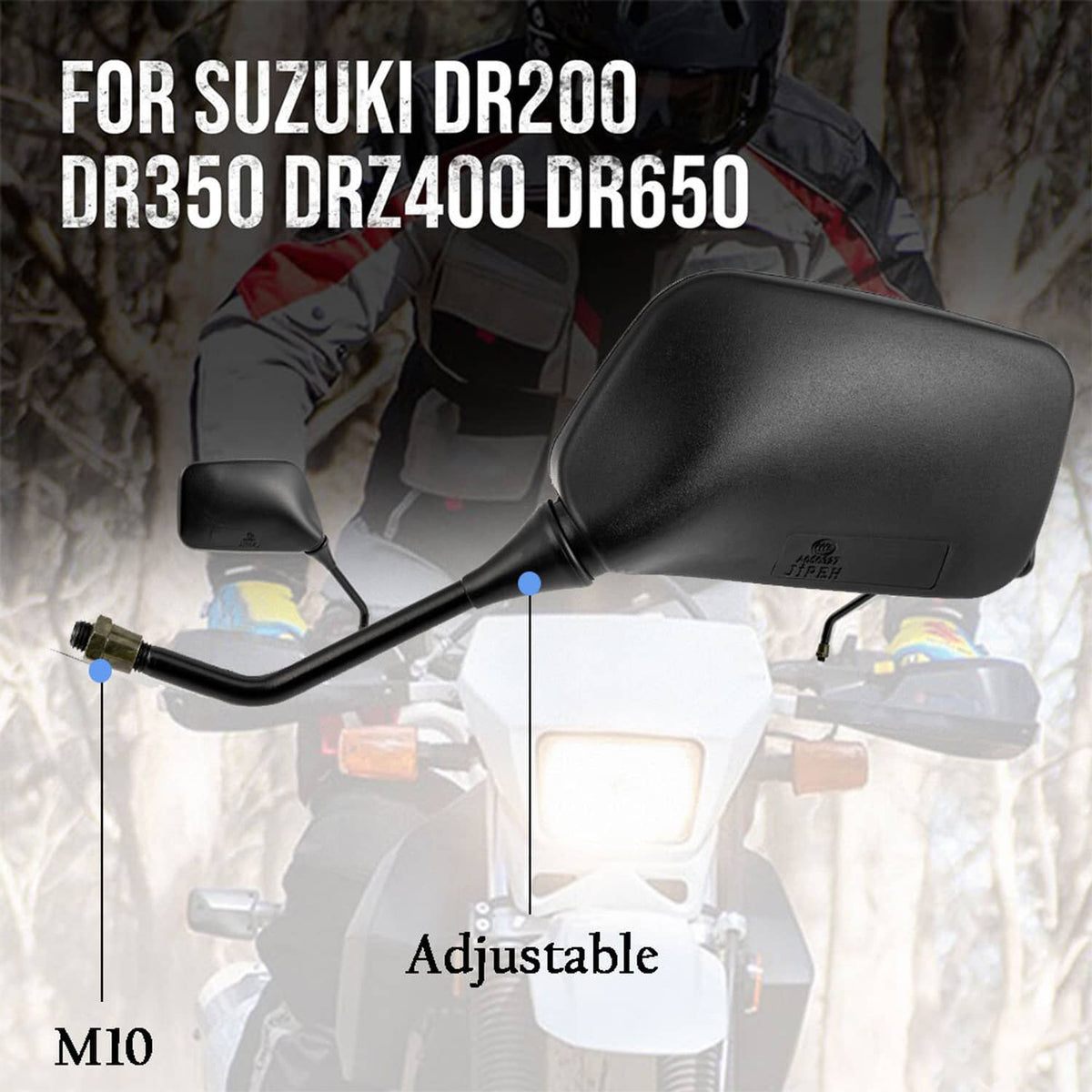 Solidspare Pair Motorcycle Rearview Black Mirrors Fit For Suzuki DR200 DR350 DRZ400 DR650