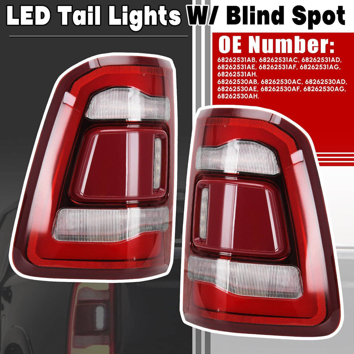 Solidspare New LH+RH Tail Light W/ Blind Spot Led For 2019-2022 Dodge Ram 1500 68262530AH