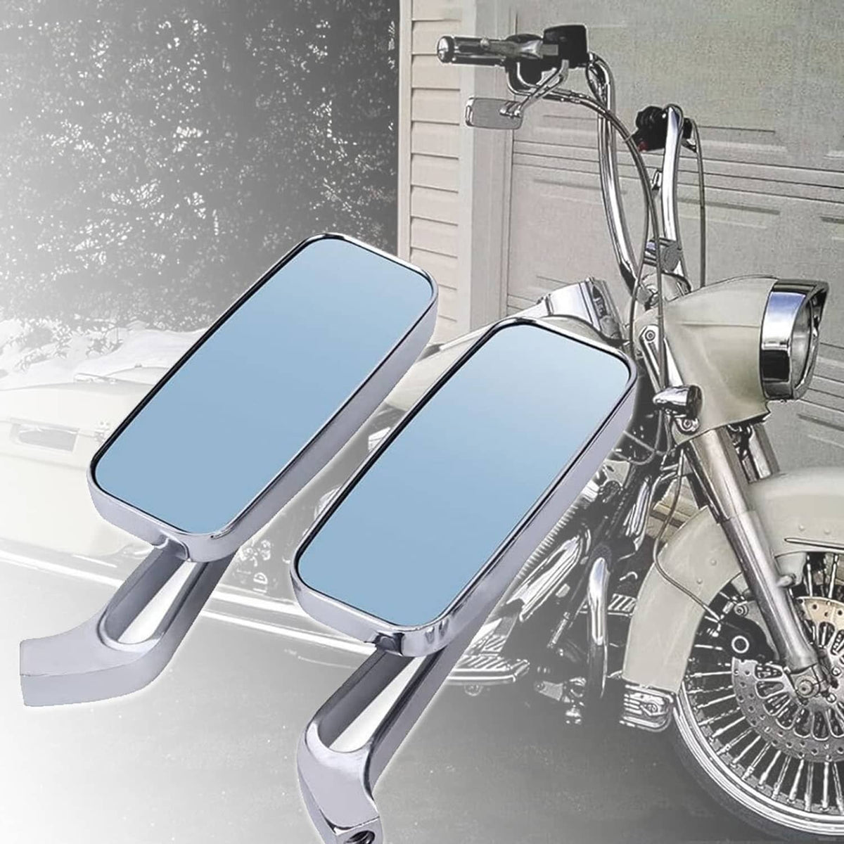 Solidspare Rectangle Chrome Rear-View Mirrors Fit For Harley Road Glide Touring Road King