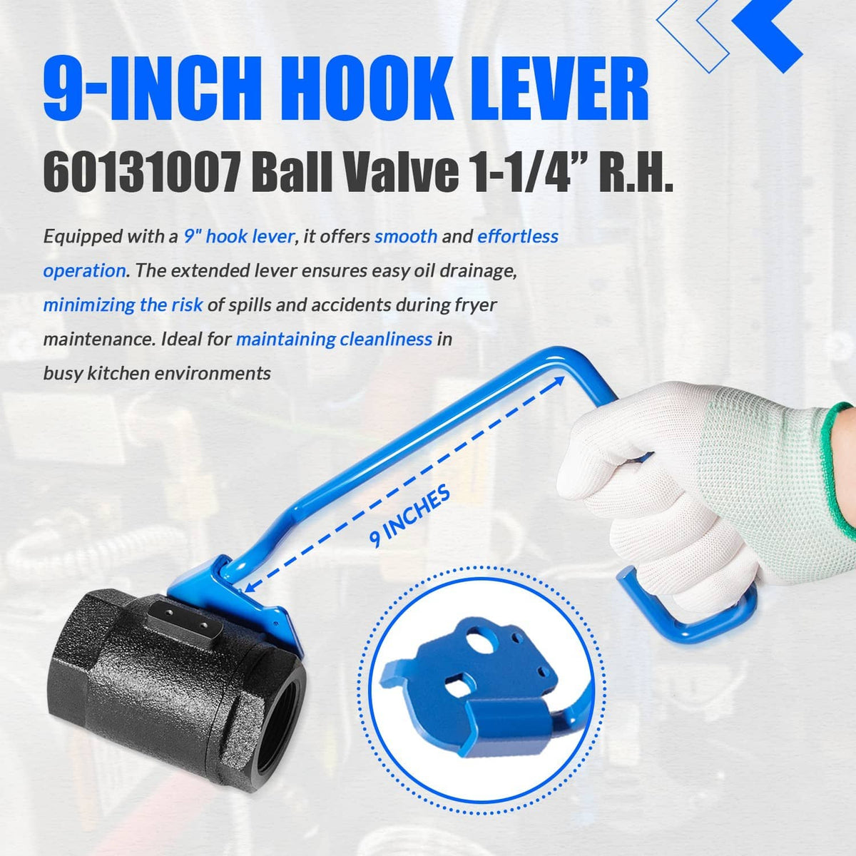 Solidspare 60131007 Ball Valve 1-1/4” Right Hand for Pitco & Magikitchen Fryers for SG14