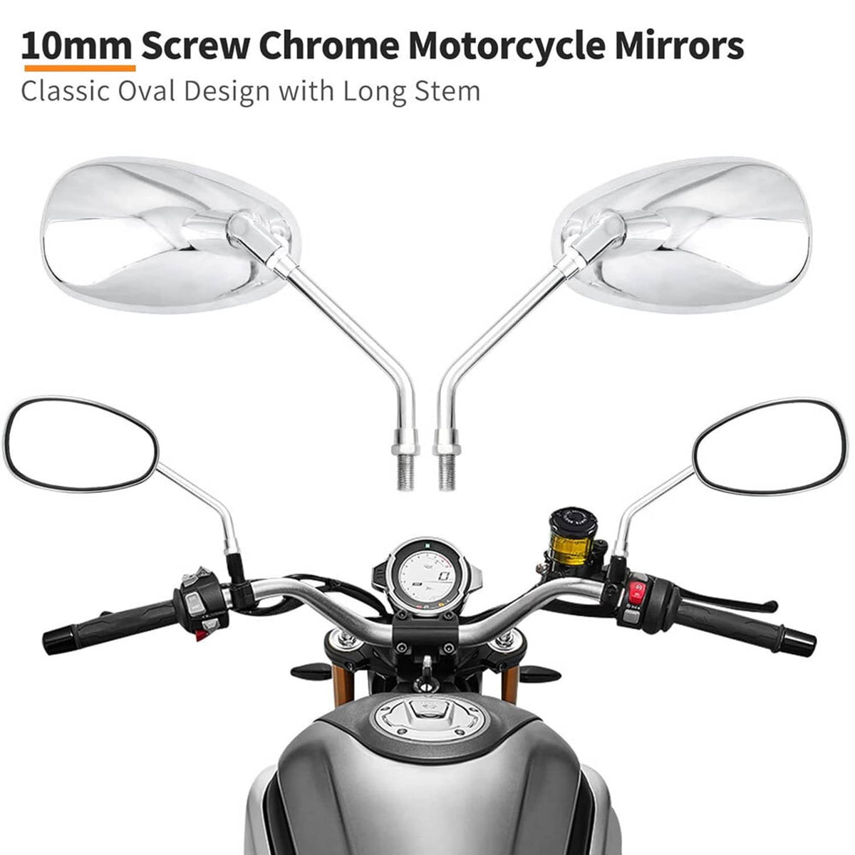 Solidspare For Honda VTX1300 VTX1800 New Motorcycle Rectangle Rear-View Mirrors Chrome 10mm
