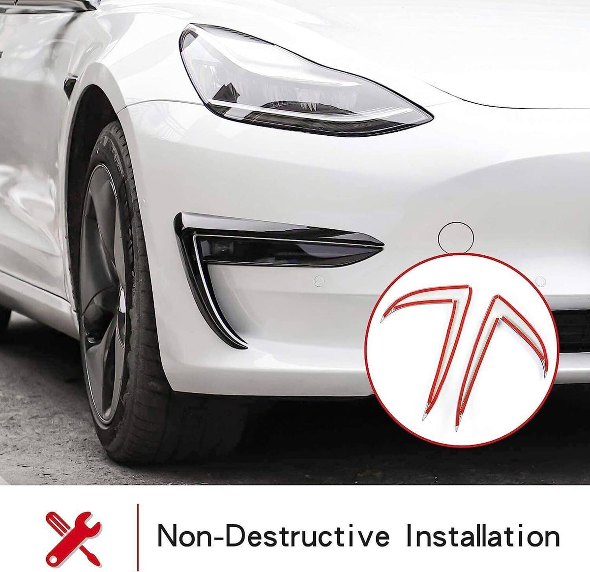 Solidspare Gloss Black Front Fog Light Eyebrow Cover Trim For Tesla Model 3 2017-2023 U8