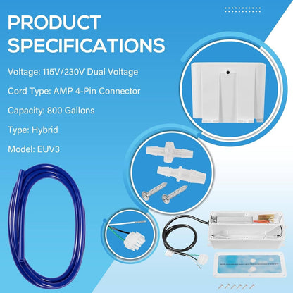 Solid Spare 1106523 EUV3 Spa Ozonator Kit w/ 4-Pin AMP for Hot Tubs & Spas Up to 800 Gallons