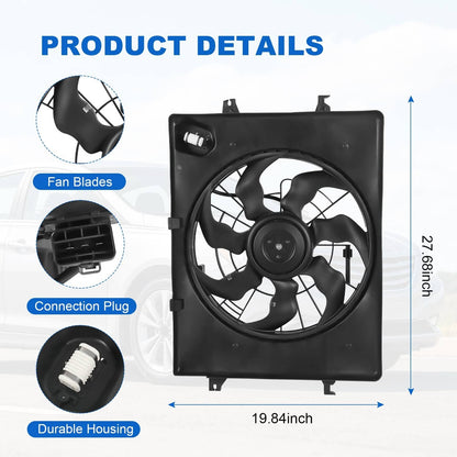 Solidspare Radiator Condenser Cooling Fan Assembly Fit for Hyundai Sonata 2011 2012 2.4L