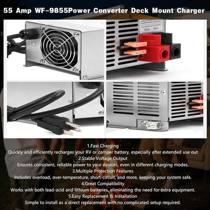 Solidspare WF-9855 RV Converter 55 Amp Deck Power Converter Charger RV Trailer Camper 12V