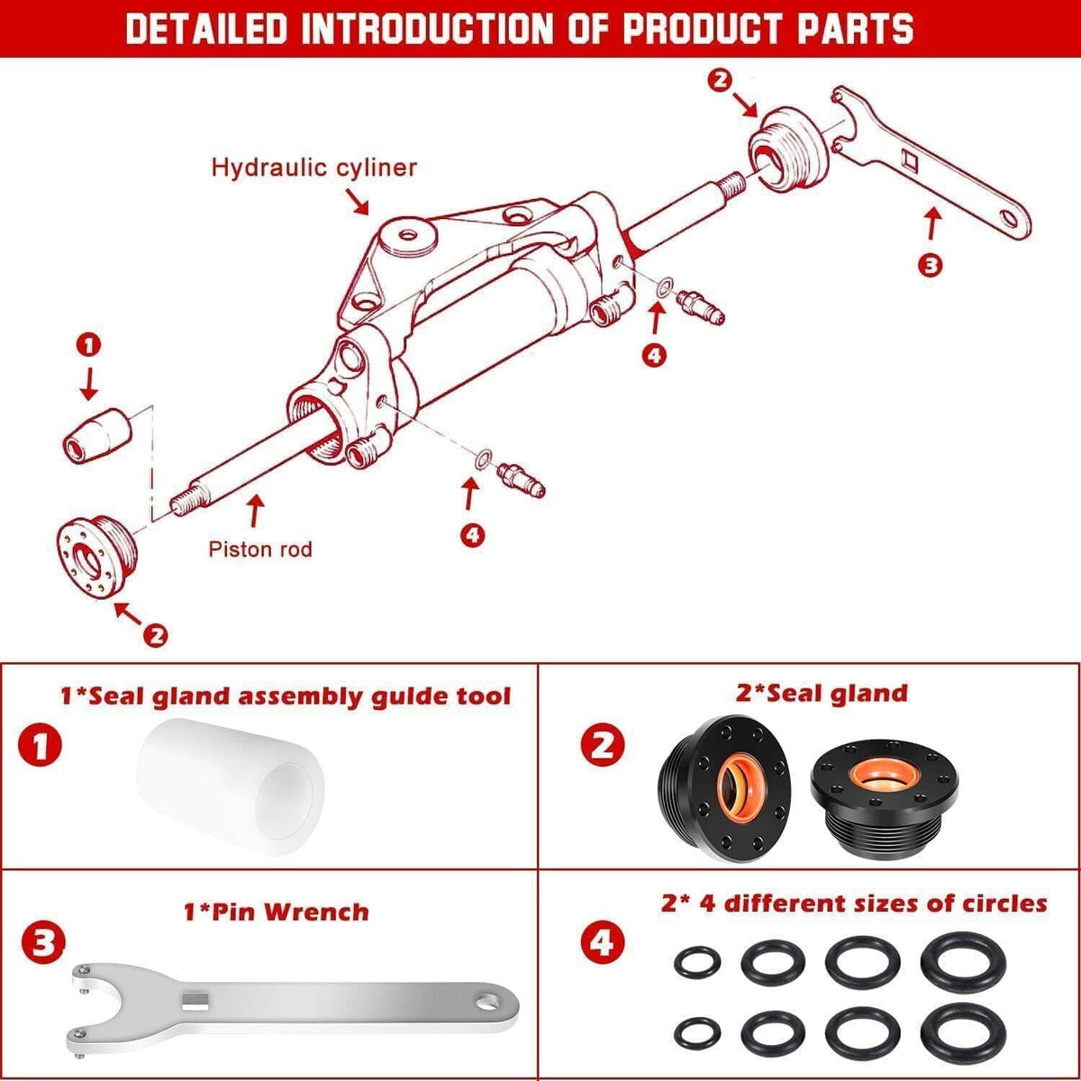 Solidspare HS5157 Front Mount Hydraulic Steering Cylinder Seal Kit for Seastar With Wrench