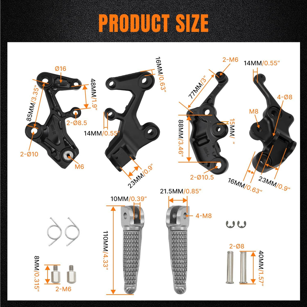 Solidspare Front Driver Foot Pegs Bracket For Kawasaki Ninja 400 2018-2024 Z500 2024-2025