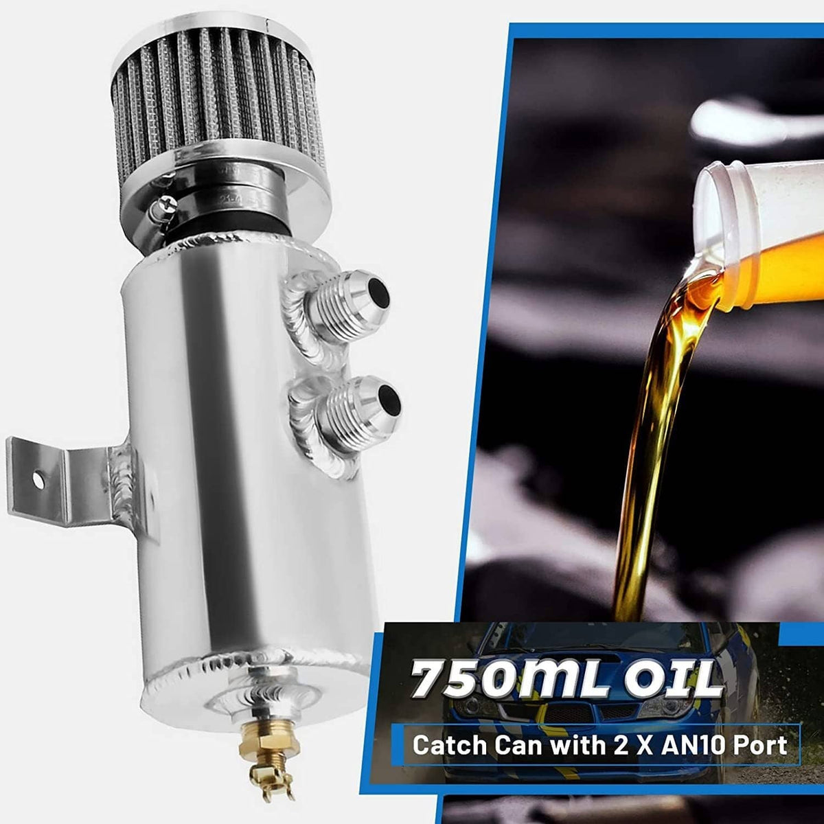 Solidspare 750ml 10AN Oil Catch Can Reservoir Tank & Breather Filter Baffled Kit Aluminum
