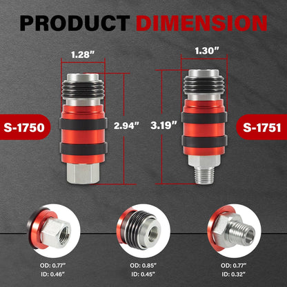 Solidspare S-1750 S-1751 Universal Quick-Connect Industrial Couplers 1/4" M/FNPT 1/4" Body