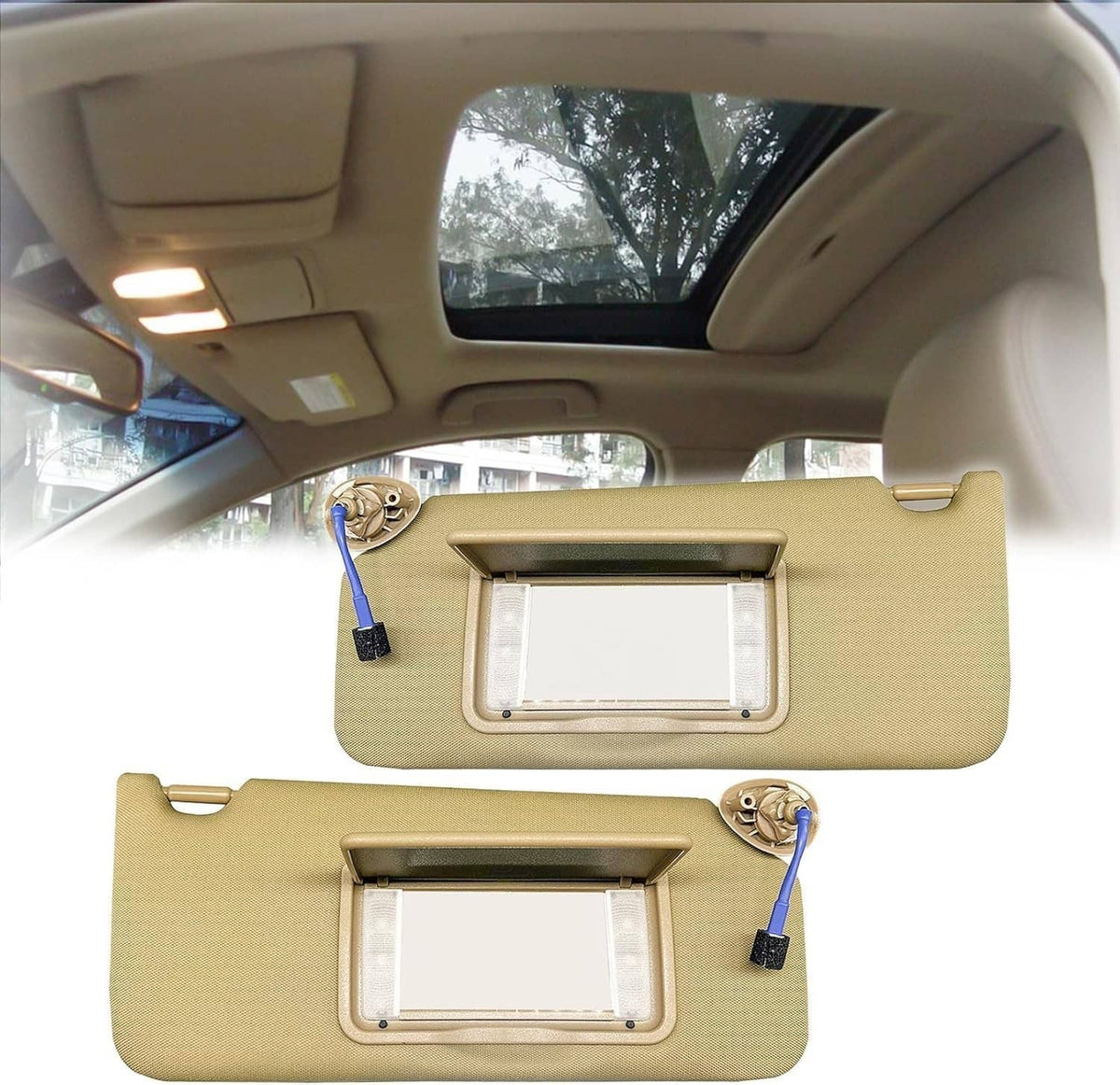 Solidspare 2Pcs Tan Sun Visor w/ Light & Mirror 83280-TA5-A51ZA For 2008-2017 Honda Accord