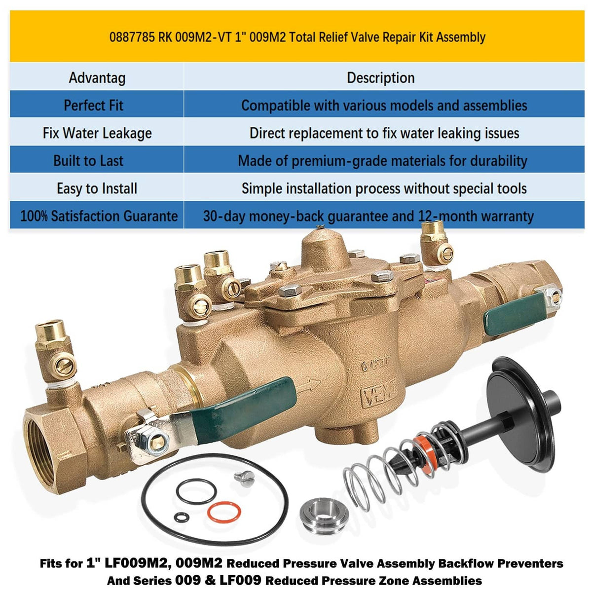 Solidspare 1" 0887785 Total Relief Valve Repair Kit Replaces for Watts 0887785 RK 009M2 VT