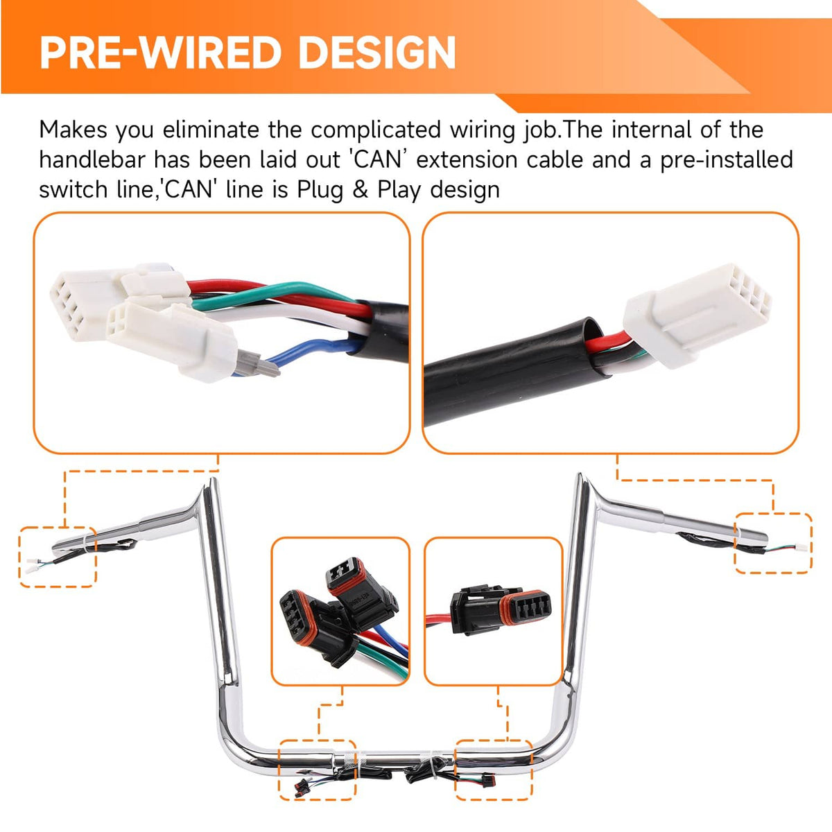 Solidspare 14" Pre-Wired Meathook Bar Handlebar For 14-23 Harley Street Glide Special FLHXS