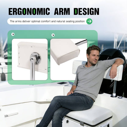 Solidspare For Universal Boat Seat Backrest W/Folding Arms Leaning Post White + Silvery