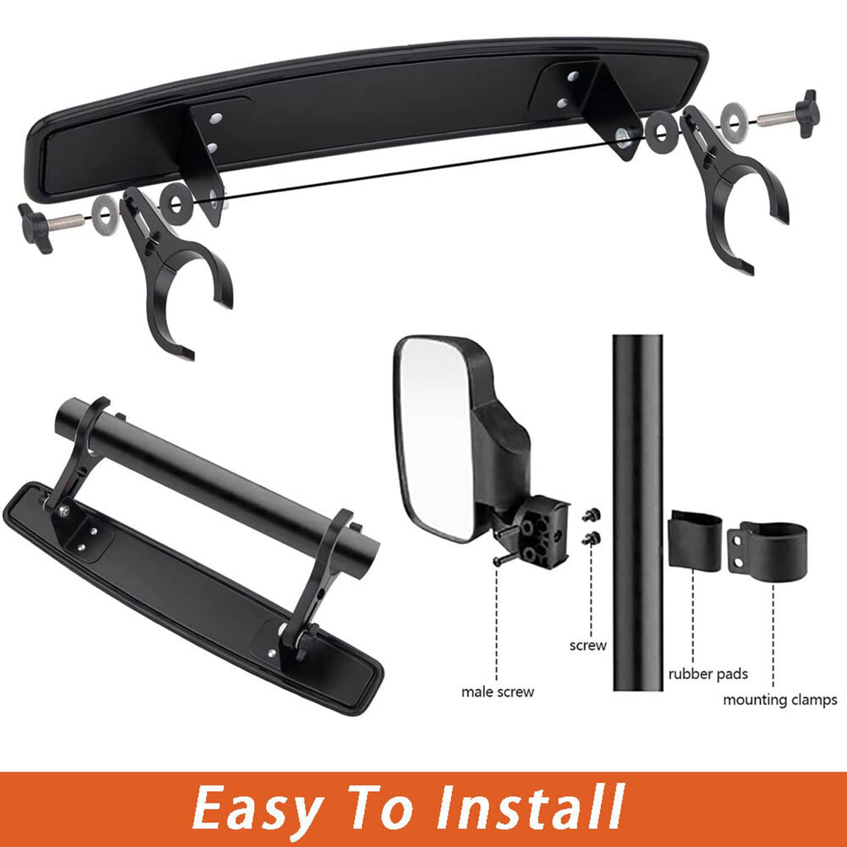 Solidspare UTV 1.75" Side Mirrors + Center Mirror For Polaris RZR Ranger Yamaha Rhino Honda