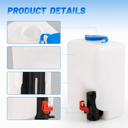 Solidspare Windshield Washer Bottle Tank Pump Wiper System Reservoir Kit 12V Universal 1.5L