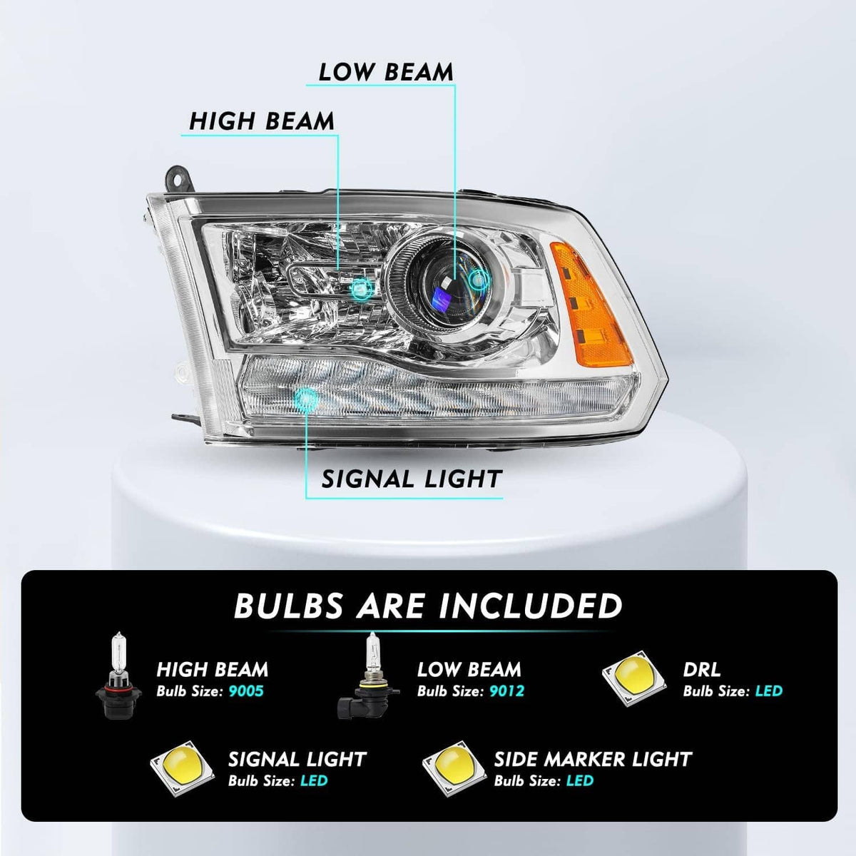 Solidspare Left+Right Projector Headlights w/LED DRL For 2009-2018 Dodge Ram 1500 2500 3500
