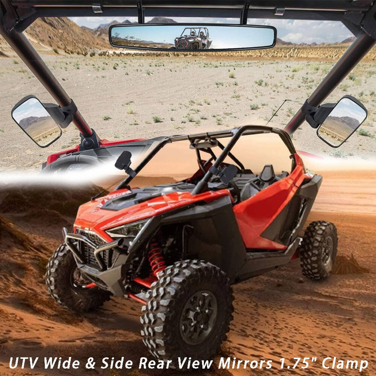 Solidspare UTV Rear-View Center & Side Mirrors Set For 1.75" Roll Bars Polaris RZR Honda