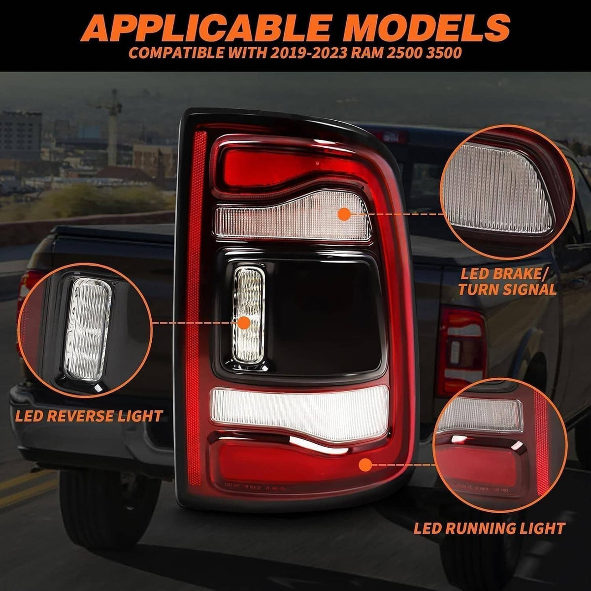 Solidspare 2Pcs LED Tail Lights w/Blind Spot For 2019-2024 Dodge RAM 2500 3500 Black Bezel